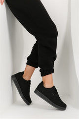 Women's Lace-up Black Sport Shoes