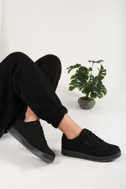 Women's Lace-up Black Sport Shoes