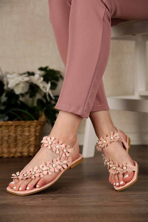 Women's Pearl Floral Powder Rose Sandals