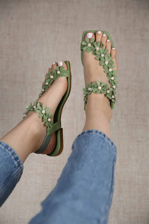 Women's Pearl Detail Mint Green Sandals
