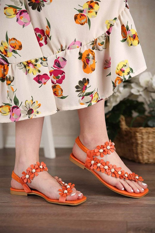 Women's Pearl Floral Orange Sandals