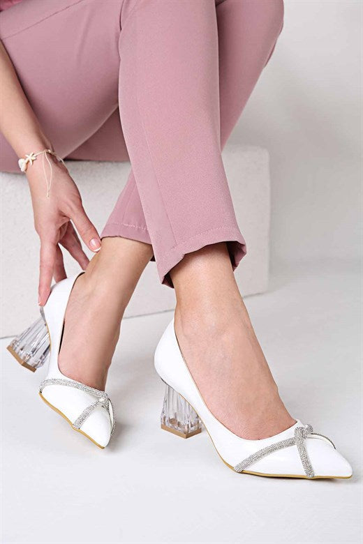 Women's White Patent Leather Heeled Shoes