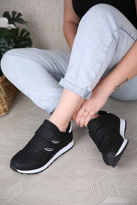Women's Velcro Strap Black Sport Shoes