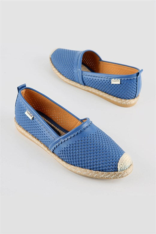 Women's Blue Leather Espadrille Shoes