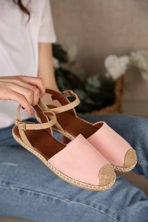 Women's Powder Rose Suede Espadrille Sandals