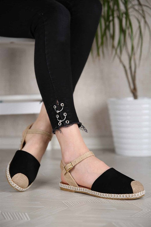 Women's Black Suede Espadrille Sandals