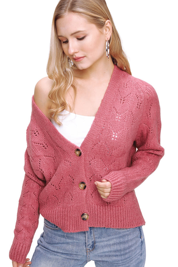 Women's Button Dusty Rose Cardigan