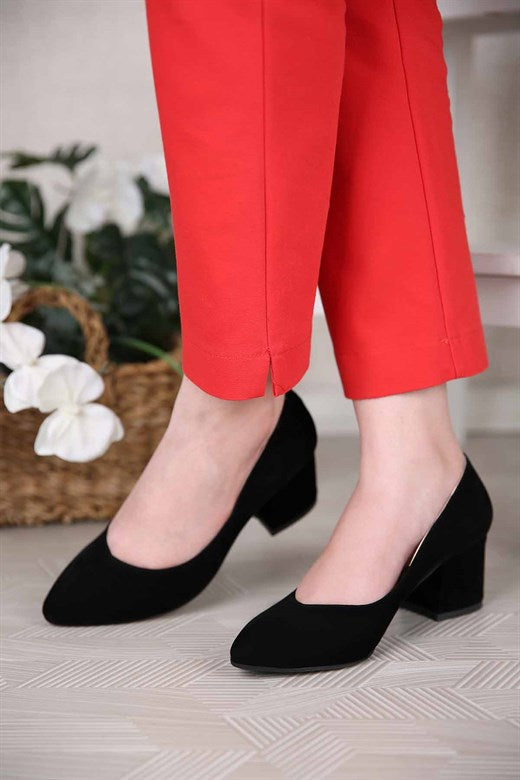 Women's Black Suede Casual Heeled Shoes