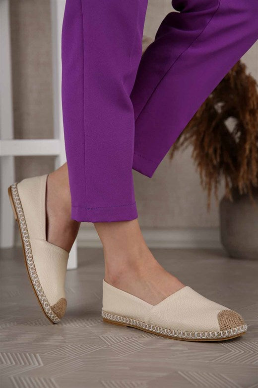 Women's Tan Leather Espadrille Shoes