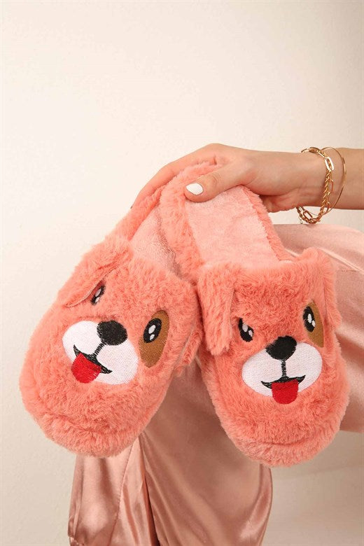 Women's Dog Figure Powder Rose House Slippers