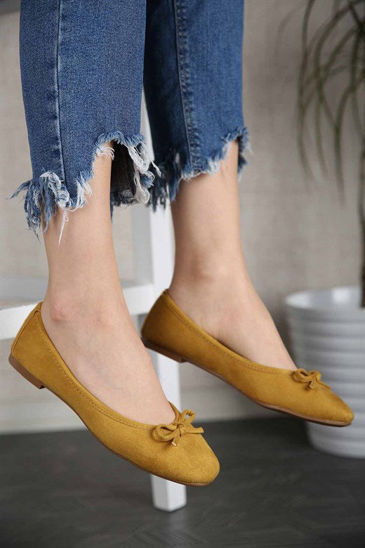 Women's Mustard Suede Flat Shoes