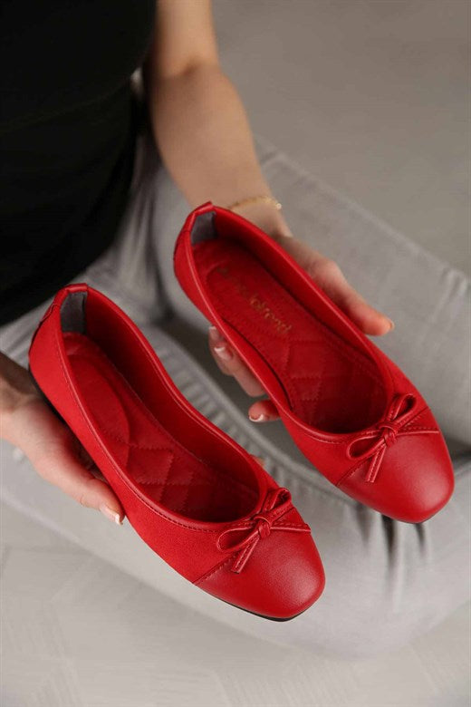 Women's Red Leather Suede Flat Shoes