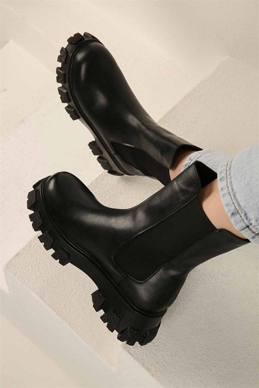 Women's Black Leather Combat Boots