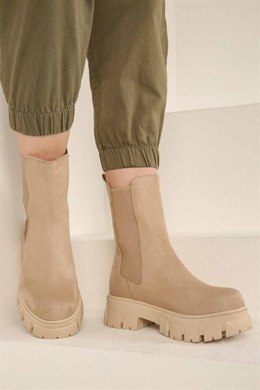 Women's Tan Suede Combat Boots