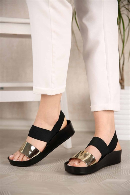 Women's Gold Mirror Elastic Sandals