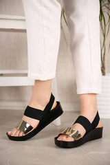 Women's Gold Mirror Elastic Sandals