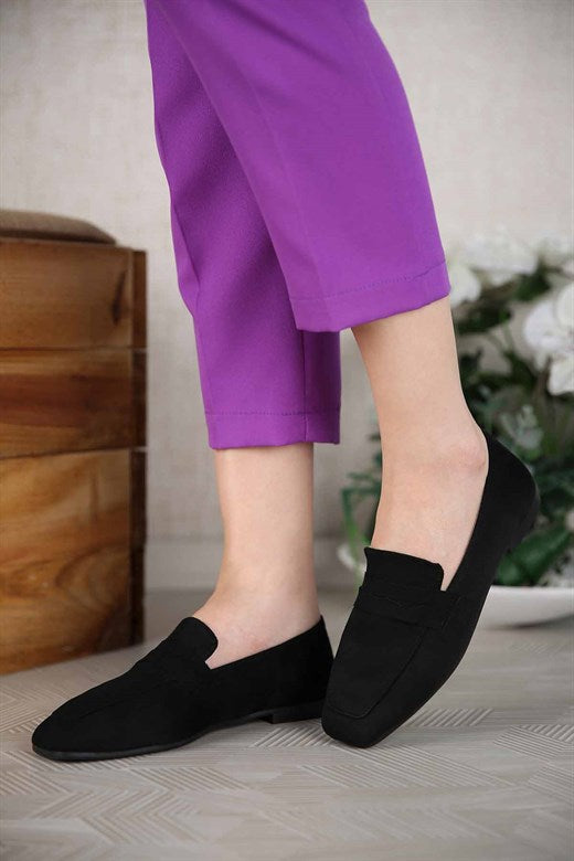 Women's Black Suede Flat Shoes