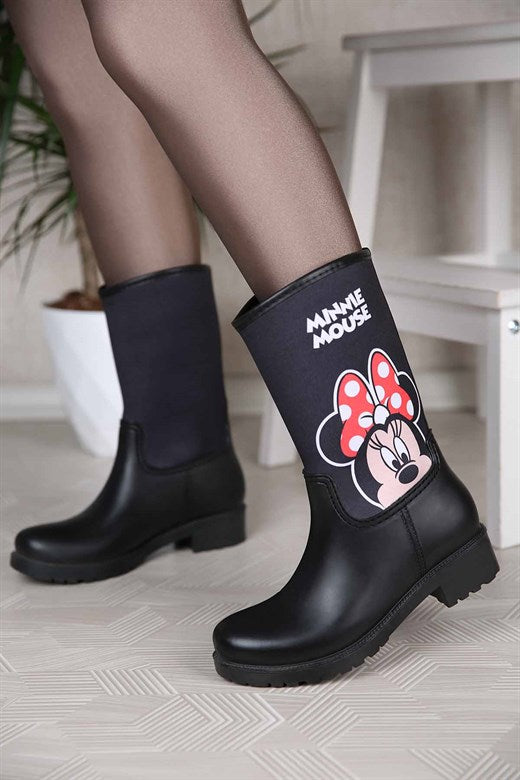 Girl's Patterned Black Rain Boots