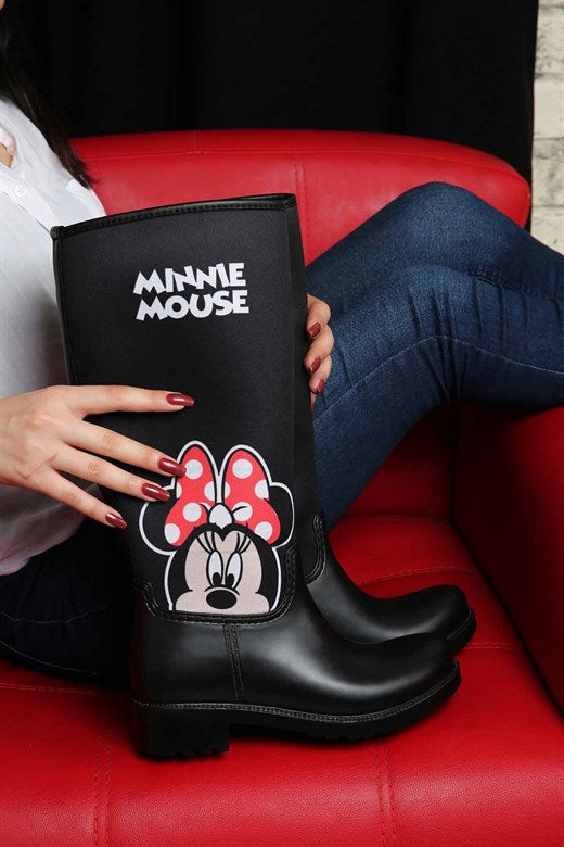 Women's Printed Black Rain Boots