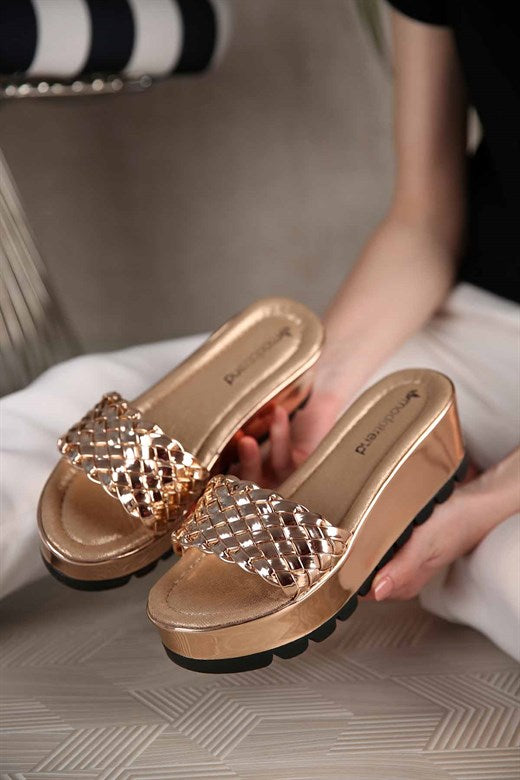 Women's Mirror Copper Wedge Slippers