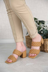 Women's Beige Heeled Slippers