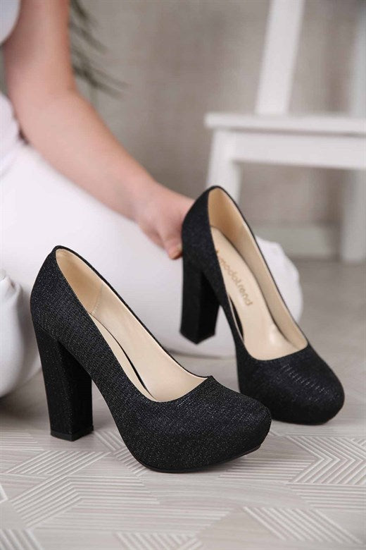 Women's Black Platform Heeled Shoes