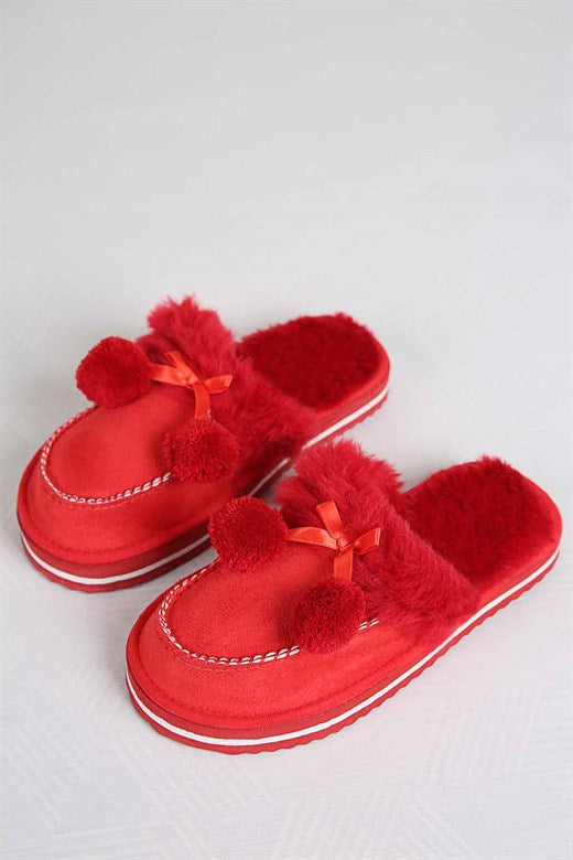 Women's Red Fur House Slippers