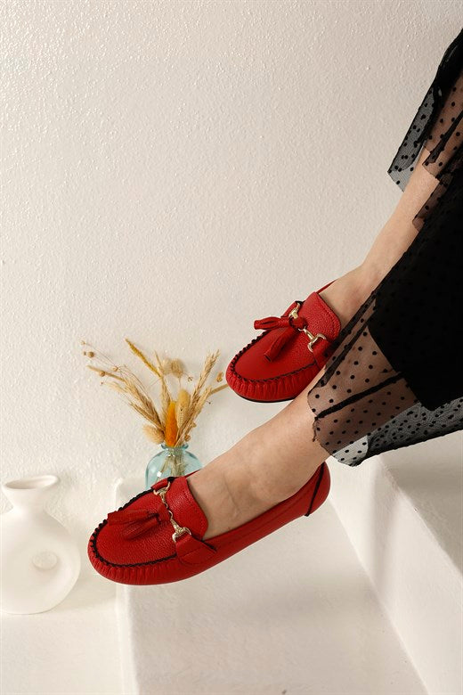 Women's Fringe Red Flat Shoes