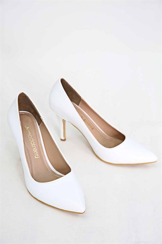 Women's Pointed Toe White Heeled Shoes