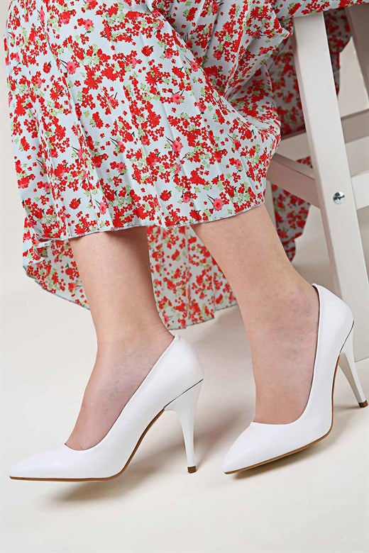 Women's Pointed Toe White Heeled Shoes