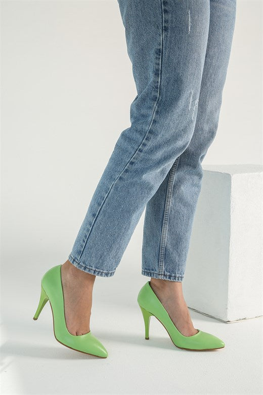 Women's Pointed Toe Pistachio Green Heeled Shoes