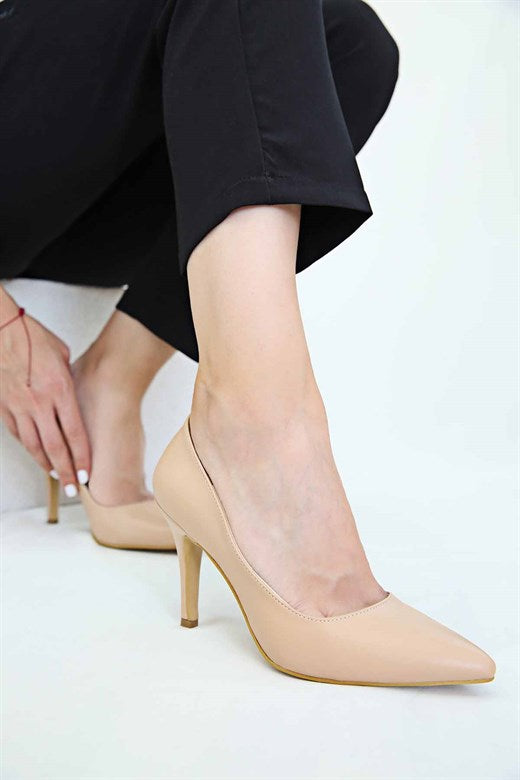 Women's Pointed Toe Beige Heeled Shoes