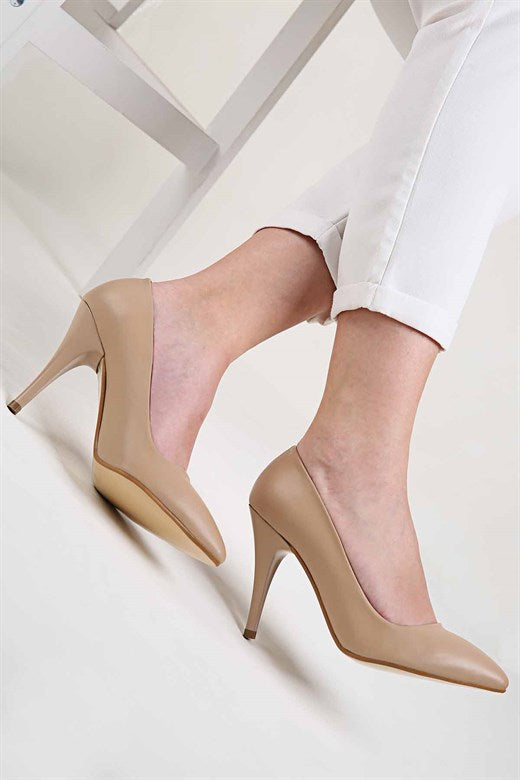 Women's Pointed Toe Beige Heeled Shoes