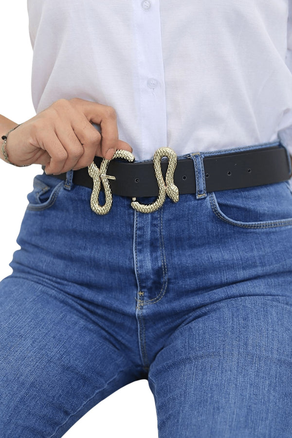 Women's Snake Buckle Black Belt