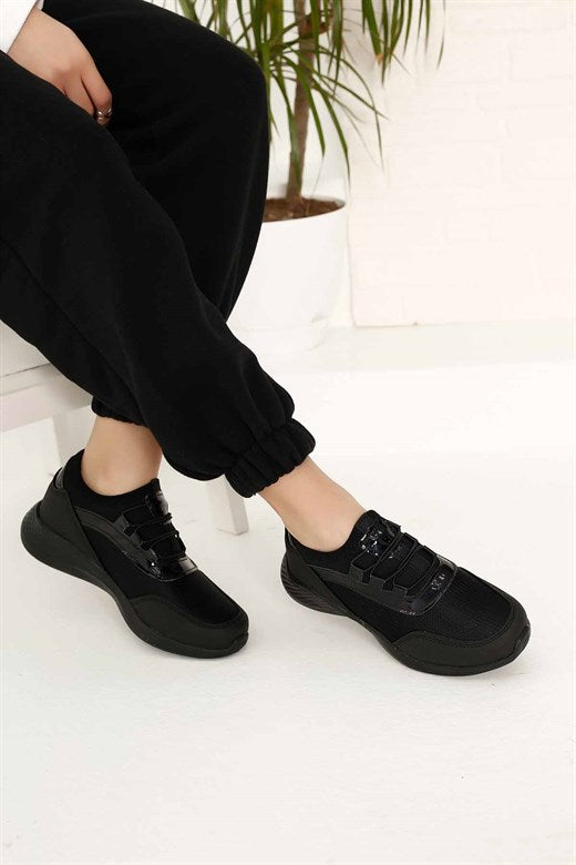 Women's Black Patent Leather Sport Shoes