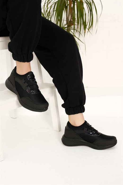 Women's Black Patent Leather Sport Shoes