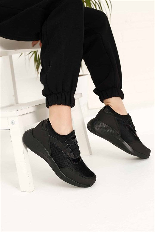 Women's Black Patent Leather Sport Shoes
