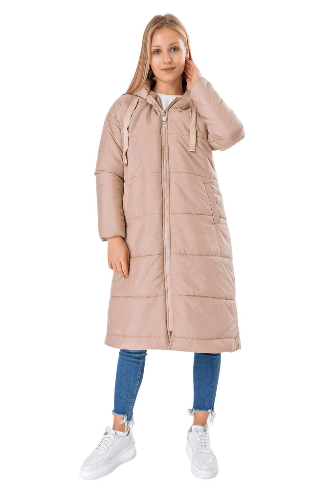 Women's Hooded Beige Long Blown Coat