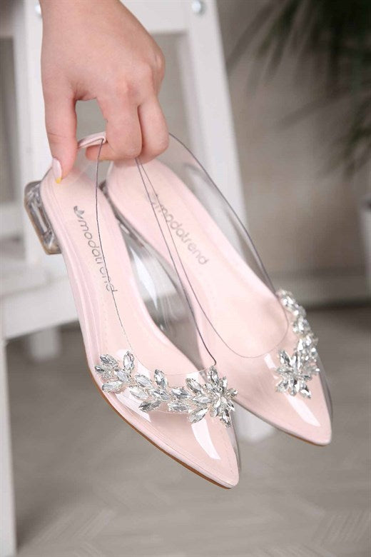 Women's Powder Rose Patent Leather Heeled Shoes