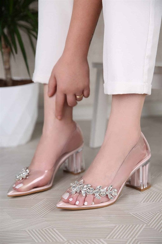 Women's Powder Rose Patent Leather Heeled Shoes