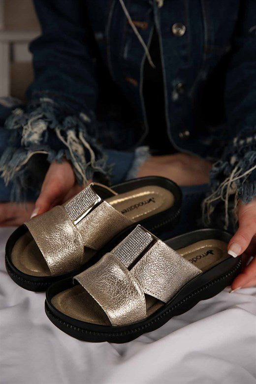 Women's Gemmed Gold Slippers