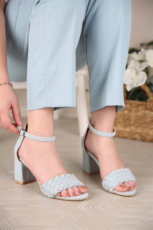 Women's Blue Suede Heeled Sandals