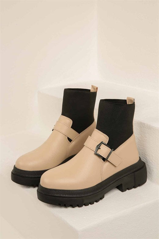 Women's Beige Leather Boots