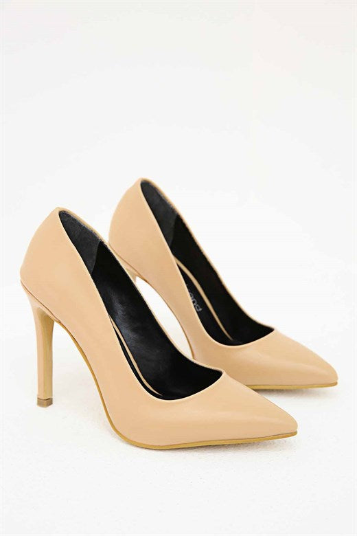 Women's Beige Leather Heeled Shoes