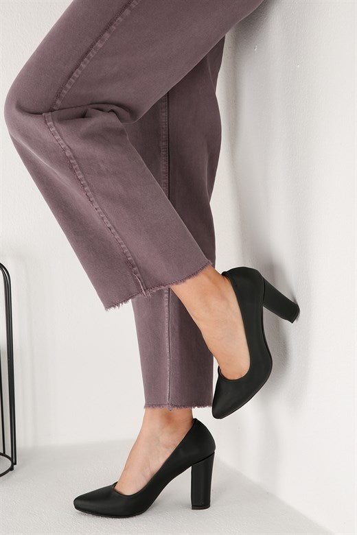 Women's Black Satin Heeled Shoes
