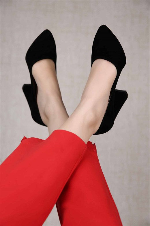 Women's Black Suede Heeled Shoes