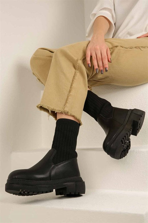 Women's Black Tricot Boots