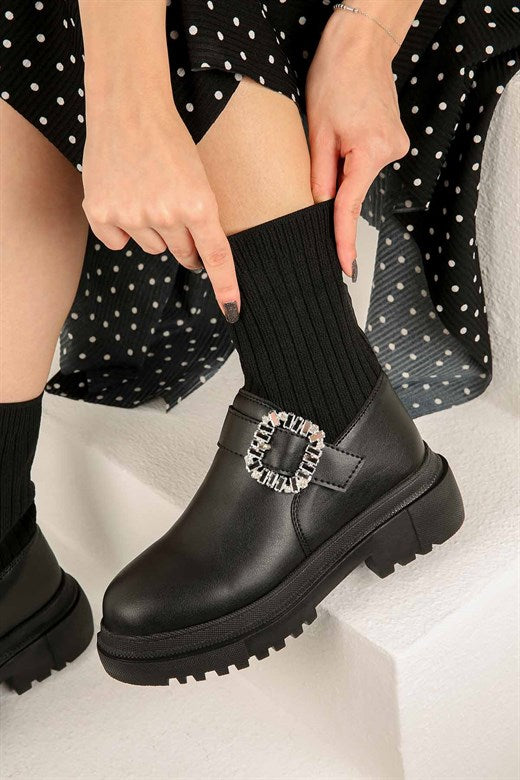 Women's Gemmed Black Tricot Boots