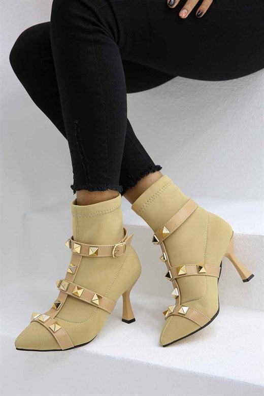 Women's Beige Heeled Boots