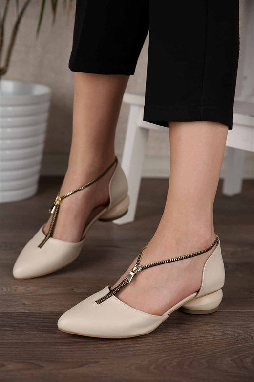 Women's Zipped Tan Leather Casual Shoes